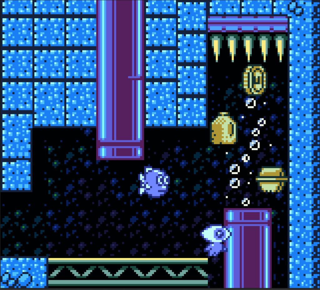 Underwater scene with bubbles, pipes, and fish from Wink and the Broken Robot for Gameboy Color