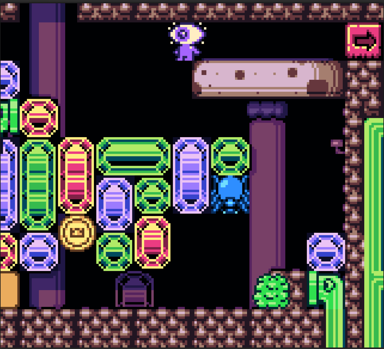 A jewel-filled mushroom cave from Wink and the Broken Robot for Gameboy Color