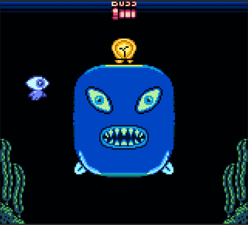 Battling the giant Phish deep underwater from Wink and the Broken Robot for Gameboy Color